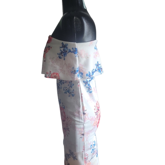 Suzy Shier Floral Off Shoulder Fitted Pencil Dress S - Picture 5 of 7